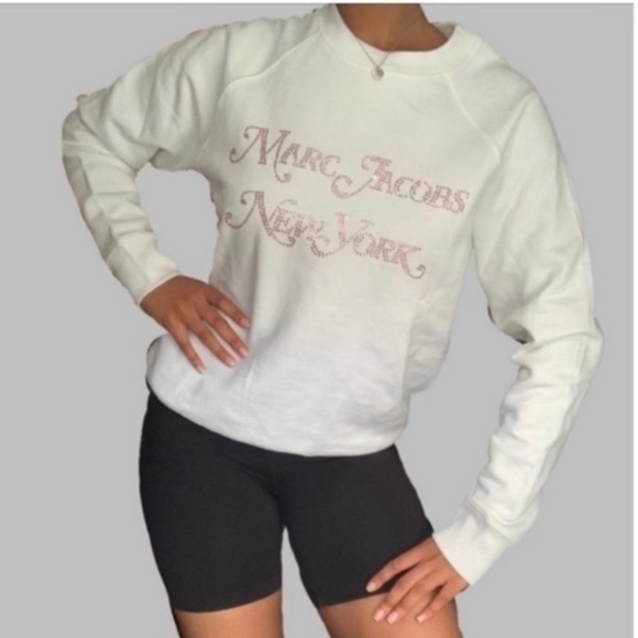 Marc Jacobs x New York Magazine The Logo Sweatshirt Crewneck Pink Rhinestones - Picture 1 of 7
